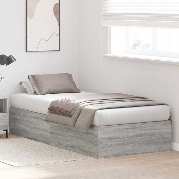 vidaXL Storage Bed Frame Grey Sonoma 90 x 190 cm Engineered Wood