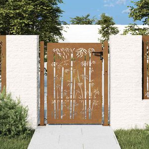 vidaXL Garden Gate 100x125 cm Corten Steel Bamboo Design