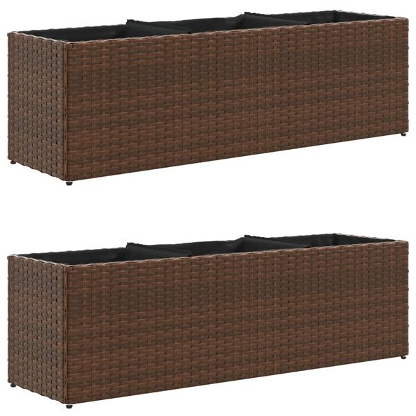 vidaXL Garden Planters with 3 Pots 2 pcs Brown 105x30x32 cm Poly Rattan