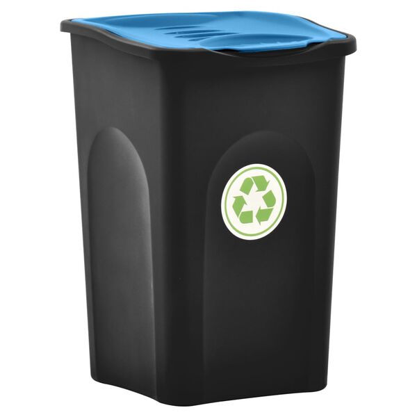 vidaXL Trash Bin with Hinged Lid 50L Black and Blue