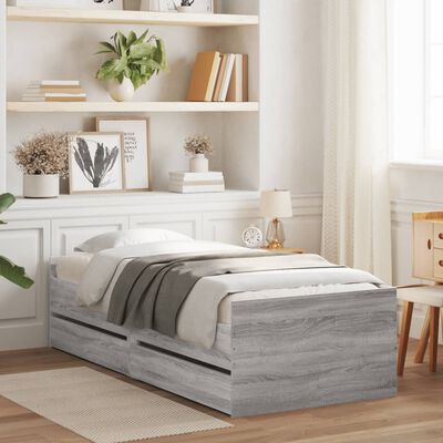 vidaXL Bed Frame with Drawers Grey Sonoma 75x190 cm Small Single