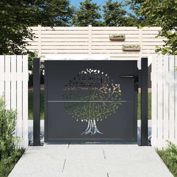vidaXL Garden Gate Anthracite 100x75 cm Steel Tree Design