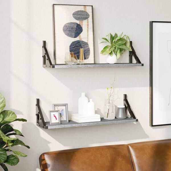vidaXL Wall Shelves 2 pcs Grey Sonoma 60x15x15.5 cm