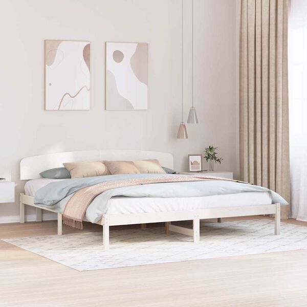 vidaXL Bed Frame with Headboard White 200 x 200 cm Solid Pine Wood