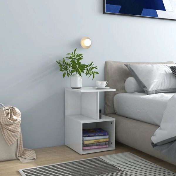 vidaXL Bedside Cabinet High Gloss White 35x35x55 cm Engineered Wood