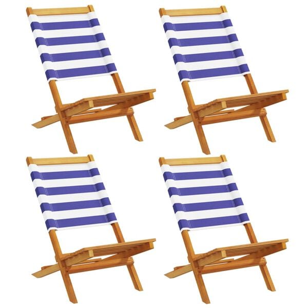 vidaXL Folding Garden Chairs 4 pcs Blue and White Fabric and Solid Wood
