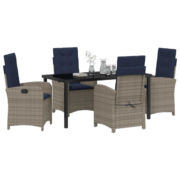 vidaXL Garden Dining Set with Cushion 5 pcs Grey Poly Rattan