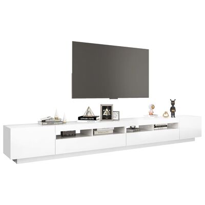 vidaXL TV Cabinet with LED Lights High Gloss White 300x35x40 cm