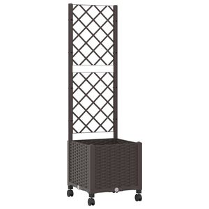 vidaXL Garden Planter with Trellis&Wheels Brown 40 x 40 x 146 cm PP