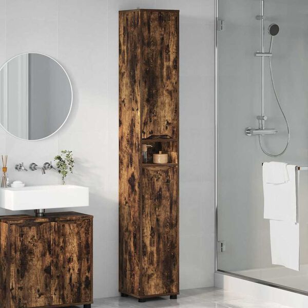 vidaXL Bathroom Cabinet Smoked Oak 30.5 x 30 x 195 cm Engineered Wood
