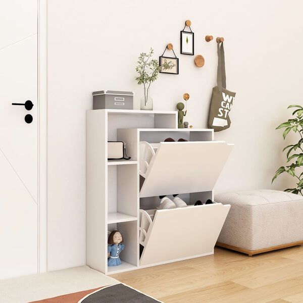 vidaXL Shoe Cabinet White 79.5x24x90.5 cm Engineered Wood