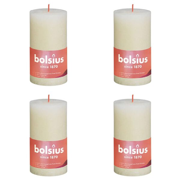Bolsius Rustic Pillar Candles Shine 4 pcs 130x68 mm Soft Pearl