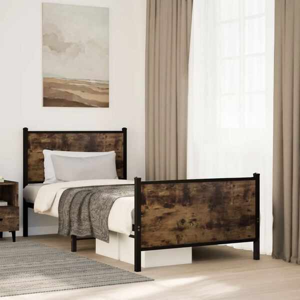 vidaXL Metal Bed Frame without Mattress Smoked Oak 75x190 cm Small Single