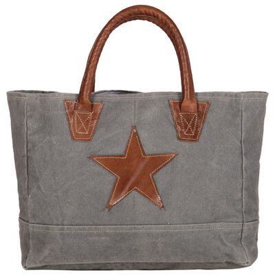 vidaXL Shopper Bag Dark Grey 32x10x37.5 cm Canvas and Real Leather