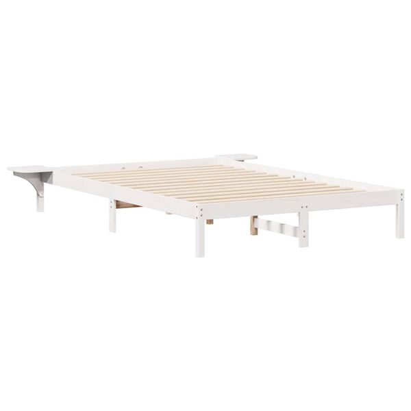 vidaXL Bed Frame with Side Tables White 140 x 210 cm Solid Pine Wood