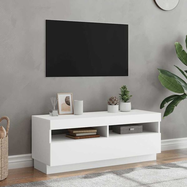 vidaXL TV Cabinet with LED Lights White 100x35x40 cm