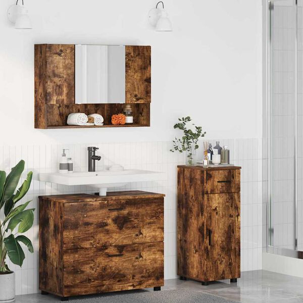 vidaXL Bathroom Furniture Set with Drawer with Shelf 3 pcs Smoked Oak