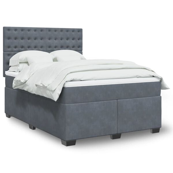 vidaXL Box Spring Bed with Mattress Dark Grey 140x190 cm Velvet