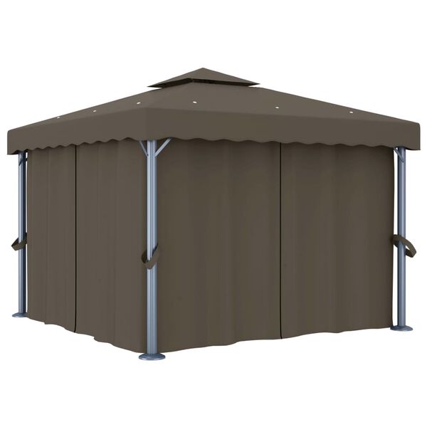 vidaXL Gazebo with Curtain&LED String Lights 3x3 m Taupe