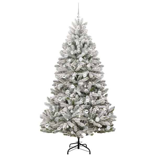 vidaXL Artificial Christmas Tree Green and White 210 cm PVC and Metal
