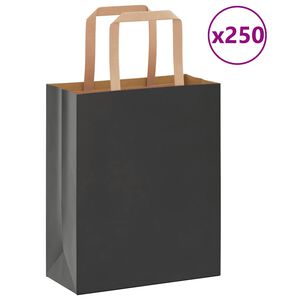 vidaXL Paper Bags 250 pcs with Handles Black 18x8x22 cm