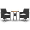 vidaXL 3 Piece Garden Bistro Set Poly Rattan and Solid Wood Black