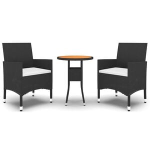 vidaXL 3 Piece Garden Bistro Set Poly Rattan and Solid Wood Black