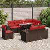 vidaXL 9 Piece Garden Sofa Set with Cushions Brown Poly Rattan Acacia