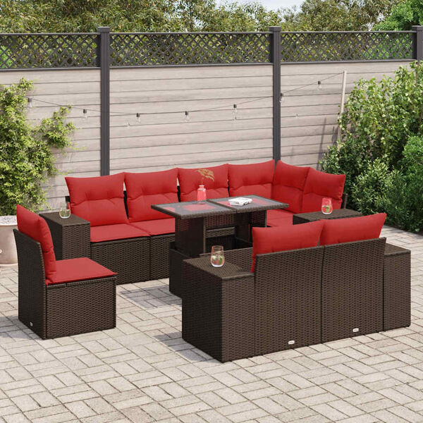 vidaXL 9 Piece Garden Sofa Set with Cushions Brown Poly Rattan Acacia