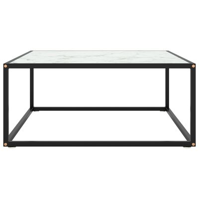 vidaXL Coffee Table Black with White Marble Glass 80x80x35 cm