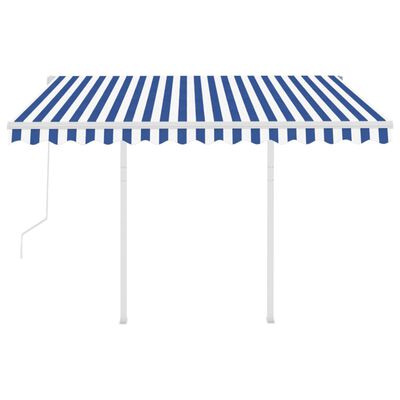 vidaXL Automatic Retractable Awning with Posts 3.5x2.5 m Blue&White