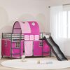 vidaXL Kids'Loft Bed Frame with Curtains, Arch, Slide Black and Pink