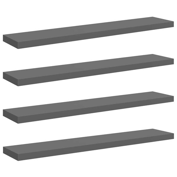 vidaXL Floating Wall Shelves 4 pcs High Gloss Grey 120x23.5x3.8 cm MDF