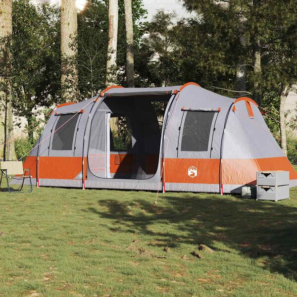 vidaXL Camping Tent Tunnel 4-Person Grey and Orange Waterproof
