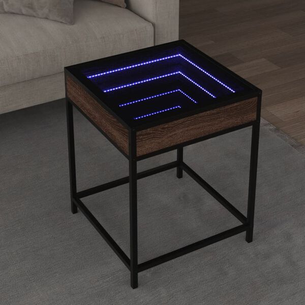 vidaXL Coffee Table with Infinity LED Brown Oak 40x40x51 cm