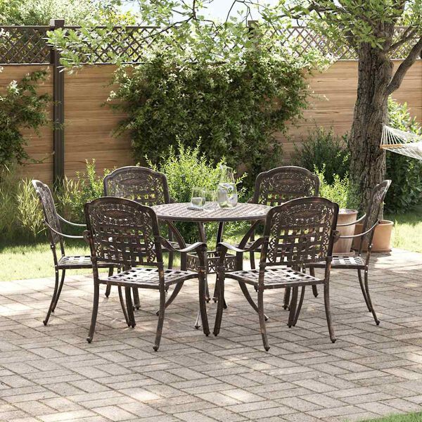 vidaXL Garden Dining Set 7 pcs Bronze 90 x 90 x 75 cm Cast Aluminium
