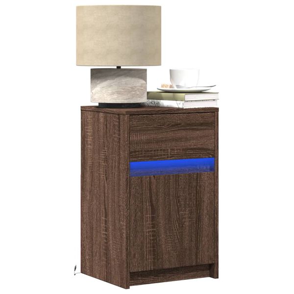 vidaXL Bedside Cabinets with LED Lights 2 pcs Brown Oak Engineered Wood