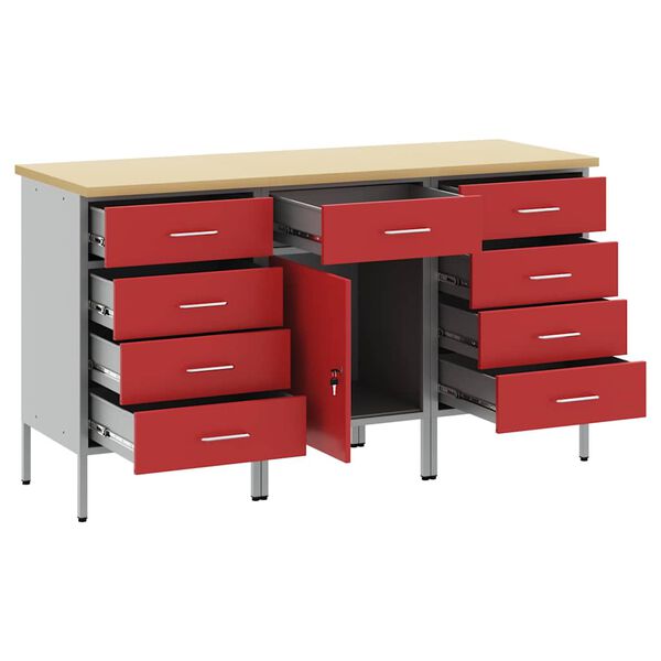 vidaXL Work Cabinet with Drawer 3 pcs Red and Grey 150 x 55 x 85 cm