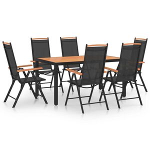 vidaXL Dining Set | Black | Powder-coated aluminium, Textilene, WPC | Medium