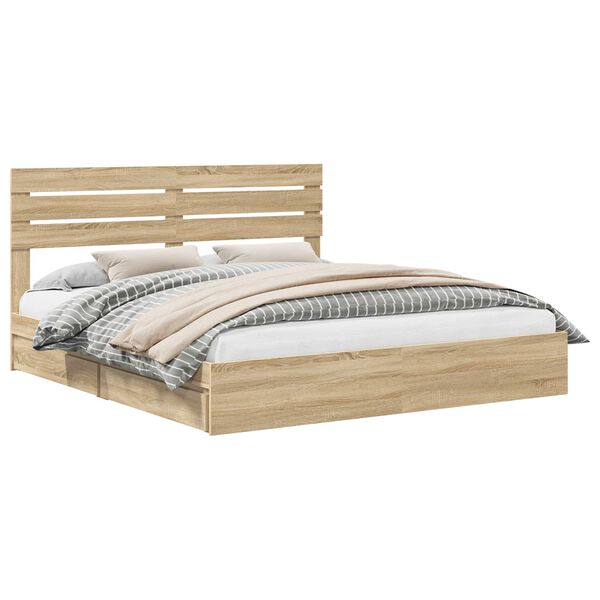 vidaXL Storage Bed with Drawer Sonoma Oak 180 x 200 cm Engineered Wood