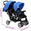 vidaXL Tandem Stroller Steel Blue and Black