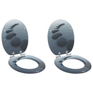 vidaXL WC Toilet Seats 2 pcs with Soft Close Lids MDF Stones Design