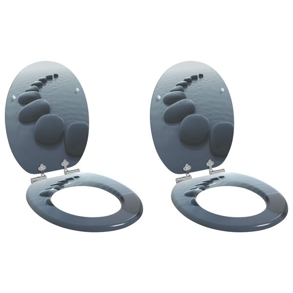 vidaXL Toilet Seat 2 pcs Grey 44 x 38 cm MDF board