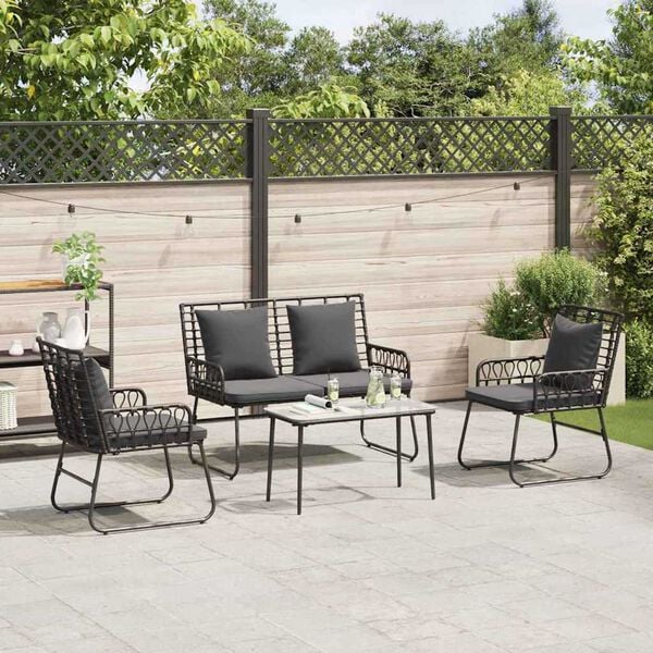 vidaXL Garden Furniture Set with Cushion 4 pcs Black and Anthracite