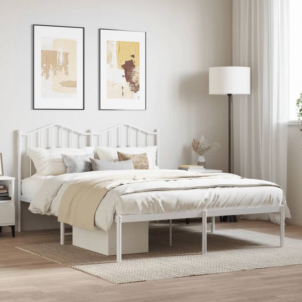 vidaXL Metal Bed Frame without Mattress with Headboard White 140x190cm