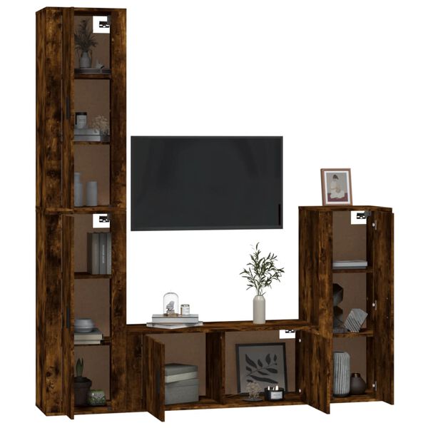 vidaXL 4 Piece TV Cabinet Set Smoked Oak Engineered Wood