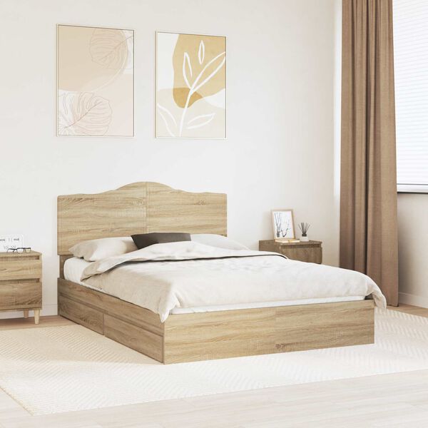 vidaXL Storage Bed with Drawer Sonoma Oak 150 x 200 cm Engineered Wood