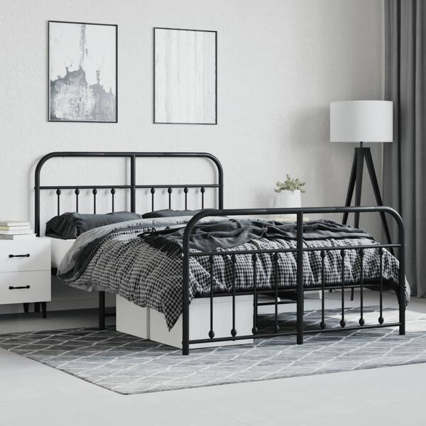 vidaXL Metal Bed Frame without Mattress with Footboard Black 140x200cm