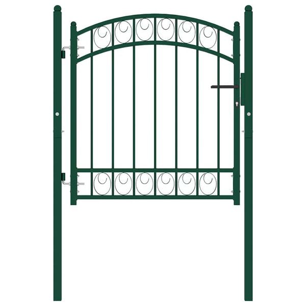 vidaXL Fence Gate with Arched Top Steel 100x86 cm Green