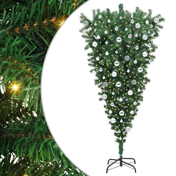 vidaXL Upside-down Artificial Pre-lit Christmas Tree with Ball Set PVC